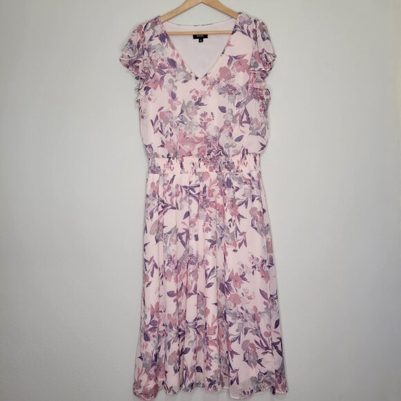 MSK Floral Pink Midi Dress Size XL - Picture 1 of 7